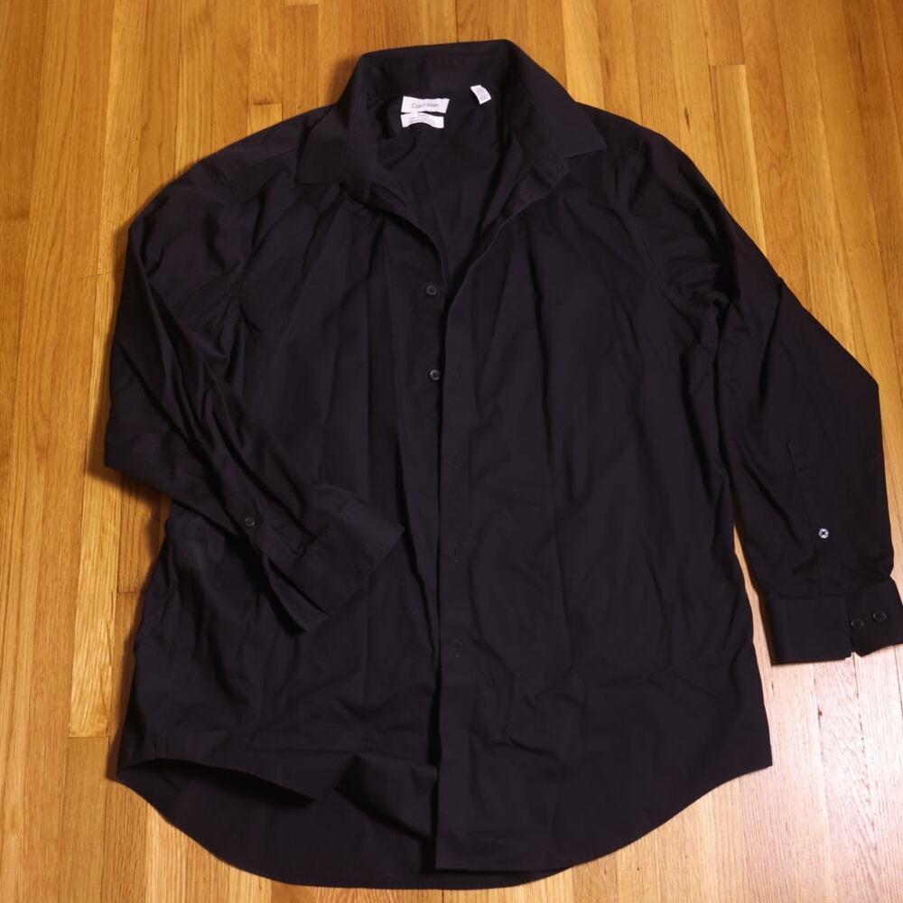 Calvin Klein mens Steel + Slim Fit All Black Button Down Longsleeve shirt XL